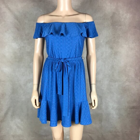 BCBG Off-the-shoulder Eyelet Mini Dress MEDIUM - Picture 1 of 9